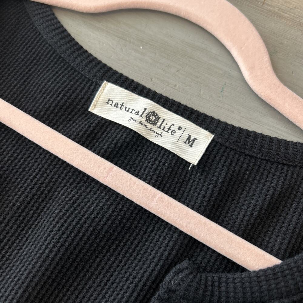 Natural Life Black Easy Street Mini Dress Size M Henley Waffle Knit Minimalist - Picture 6 of 7